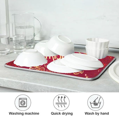 Merry Christmas Drying Mat for Kitchen Counter 16x18 Inch Christmas Dish Mat with Absorbent Reversible Microfiber Christmas Dish Drying Mat Dish Drainer Rack Pad Drainer Mat for Coffee Bar