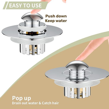 Kitchen Sink Drain Strainer 3 in 1, 304 Stainless Steel Pop Up Sink Stopper, Anti-Clogging Drain Stopper, Strainers for Kitchen, Drain Cover & Kitchen Accessories for US Standard Sink (Shiny Chrome)