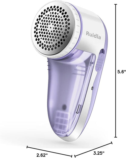 Ruidla Fabric Shaver Lint Shaver Defuzzer, Electric Lint Remover, Rechargeable Sweater Shaver with Replaceable Stainless Steel 3-Leaf Blades, Dual Protection, Removable Bin, (Micro-b Charging)