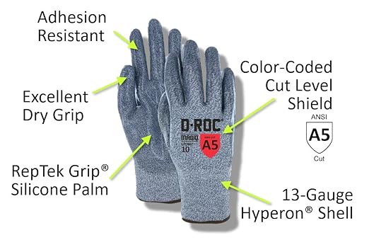 MAGID D-ROC ANSI A5 Heat-Resistant Silicone Coated Work Gloves, 24 Pairs, Size 8/Medium (GPD487)