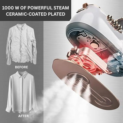SALAV® Retro Edition Duopress Handheld Garment Steamer & Iron, Ceramic Plate, 1000W, No Drip Steam, Vertical & Horizontal Steam, Emerald - Removes Wrinkles & Refreshes Clothes, Vintage Style