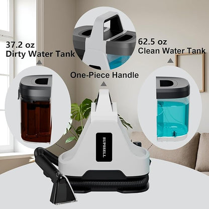Carpet Spot Cleaner Machine, 16Kpa Portable Deep Cleaner with 62.5oz Tank and for Carpets, Upholstery, Pet Hair，Includes 2 Brushes, Extension Hose (White)