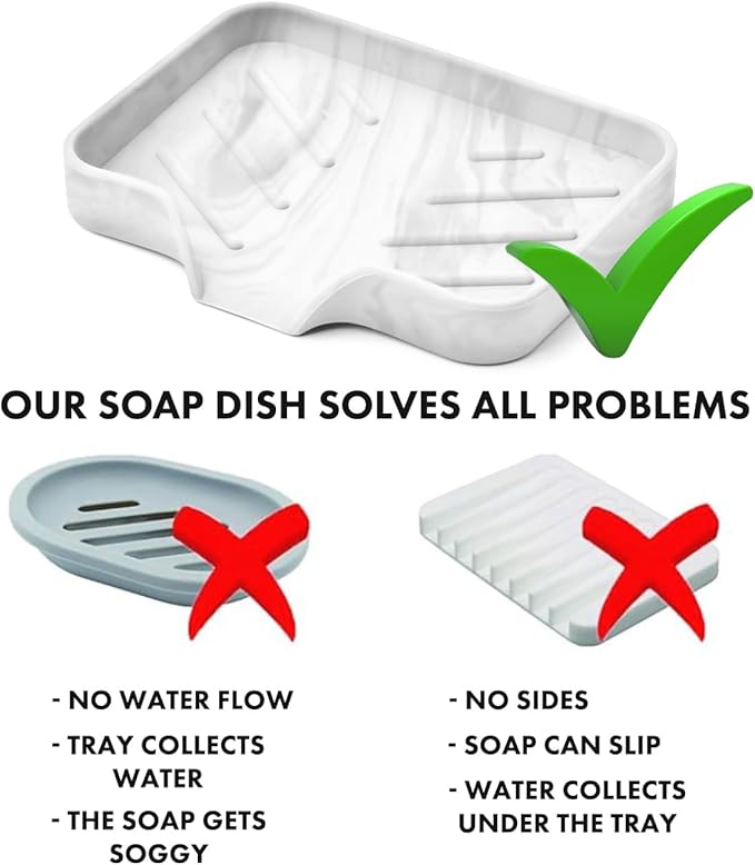 Marble Silicone Soap Dish Tray, Self Draining Soap Holder for Bar Soap, Silicone Soap Tray with Drainage, Soap Dishes for Bar Soap, Soap Bar Holder, Dish Soap Tray for Kitchen Counter