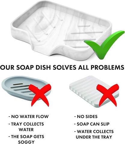 Marble Silicone Soap Dish Tray, Self Draining Soap Holder for Bar Soap, Silicone Soap Tray with Drainage, Soap Dishes for Bar Soap, Soap Bar Holder, Dish Soap Tray for Kitchen Counter
