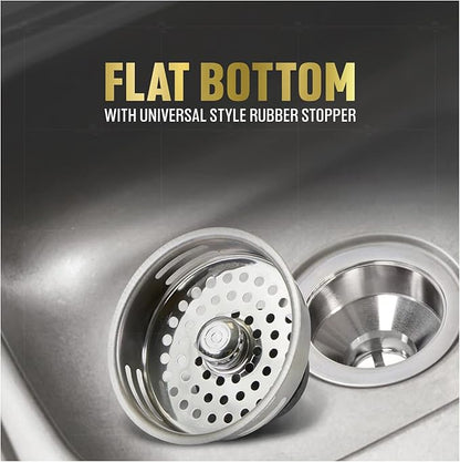 Highcraft 9843 Stainless Steel Kitchen Sink Strainer Basket-Replacement for Standard Drains (3-1/2 Inch) -Universal Style Rubber Stopper