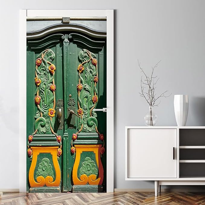 3D Door Stickers Murals Peel and Stick Wallpaper -Vintage Door- PVC Self-Adhesive Door Decals Removable Waterproof Poster for Bedroom Living Room Home Door Wall Decoration 39.3x82.7 inch