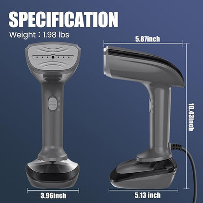 Powerful Handheld Fabric Steamer - 1800W with Fast Ceramic Heat-Up Plate, 2-in-1 Ironing & Wrinkle Remover, Steam Nozzle, Lint Brush - Gray, for US 120V Only