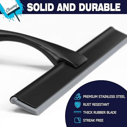 NETANY Shower Squeegee, 12-Inch Matte Black Squeegee, All-Purpose Stainless Steel Squeegee for Bathroom, Shower Doors, Mirrors, Tiles and Car Windows - 100% Streak Free
