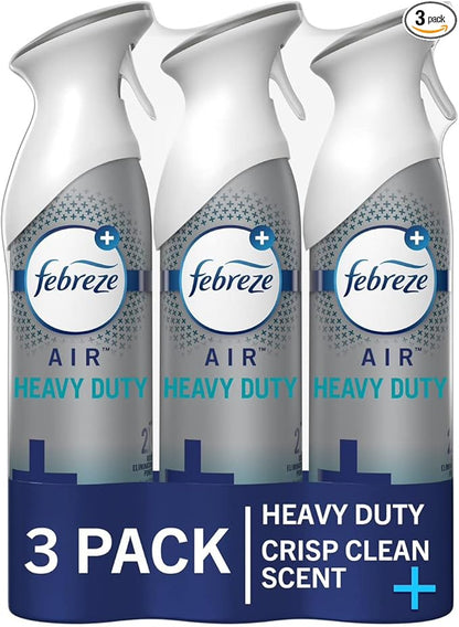 Febreze Air Mist Air Freshener Spray, Odor-Fighting Room Spray, Air Fresheners for Home and Bathroom and Kitchen, Aerosol Can, Heavy Duty Crisp Clean Scent, 8.8oz, (Pack of 3)