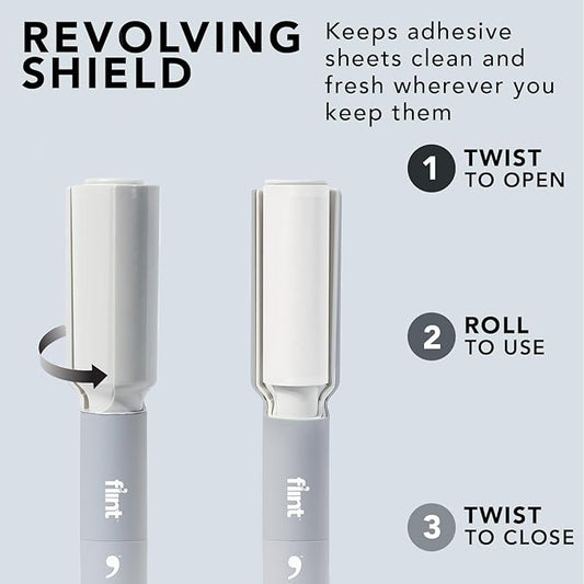 Flint Plus Retractable Lint Remover & Pet Hair Roller for Clothes – Refillable & Reusable Lint Roller with 70 Extra Sticky Tear-Off Sheets – Value Pack, Light Grey