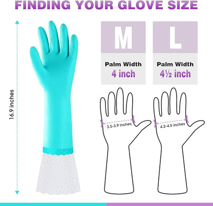 Elgood Reusable Long Dishwashing Cleaning Gloves with Latex Free, Long Cuff,Cotton Lining,Kitchen Gloves 2 Pairs,Purple+Blue Medium