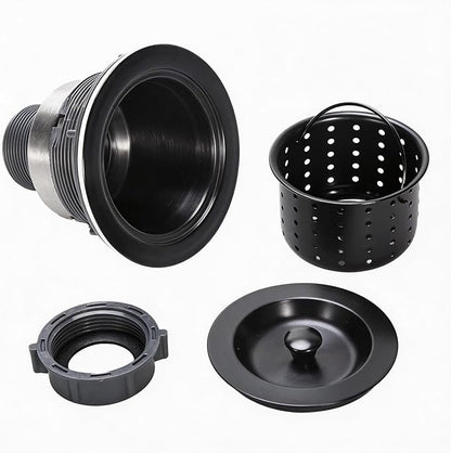 Kitchen Sink Drain 3-1/2 Inch Black Sink Drain Assembly Kit, Removable Deep Sink Strainer Basket with Sink Stopper/Sealing Lid for Home, Kitchen, Stainless Steel