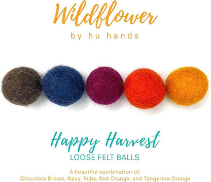 Happy Harvest Wool Felt Balls - 100% Handmade Pom Poms - (50) Pure New Zealand Wool Felt Balls - DIY Pompoms - Approximately 1" Size - Drawstring Muslin Bag