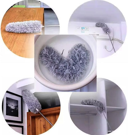 Microfiber Cobweb Duster with 16-100 Inch Extension Pole, Washable Cleaning Duster Kit with 2 Duster Heads Bendable Washable Head Ceiling Fan Duster for High Ceilings, Blinds, Furniture & Car Cleaning