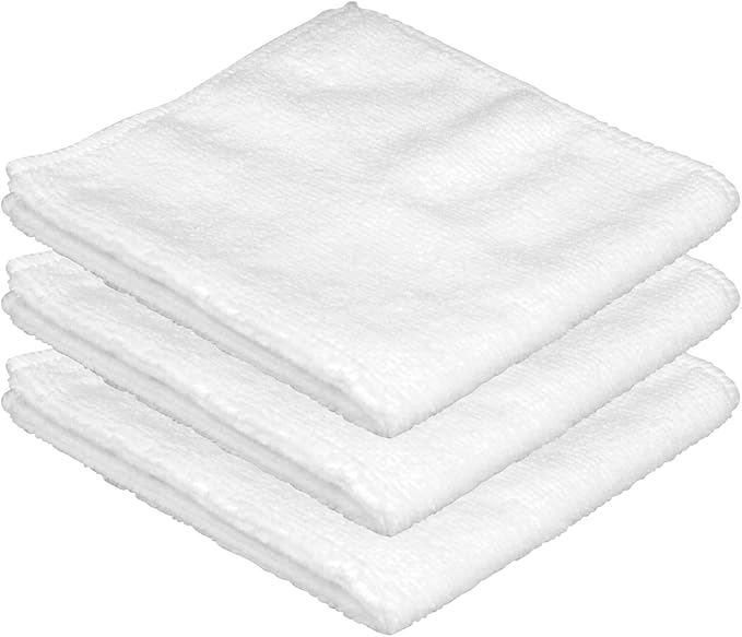 Microfiber Cleaning Cloth, 3 Pcs White11.8 inch x 11.8 inch, Cleaning Rags， Microfiber Cloth, Multi-Functional Cleaning Towels, for Car Detailing, Home, Kitchen (White, 11.4 x 11.4 inch)