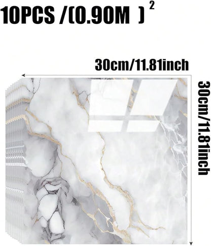Chejiaye 10pcs Marble Peel and Stick Backsplash Waterproof Washroom Wall Panels, Peel and Stick Tile, PVC Foam Wall Panels for Kitchen,Bathroom,Living Room,Colorful (Not Real Tile,11.8" x 11.8")