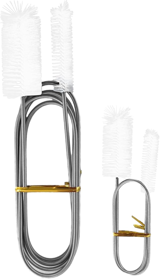 Flexible Long Drain Brush Set, Stainless Steel Tube Cleaning Brushes for Kitchen, Sink, Drain Pipe and Long Pipe Cleaning, with Large Double Elastic Nylon Ends(Color:White)
