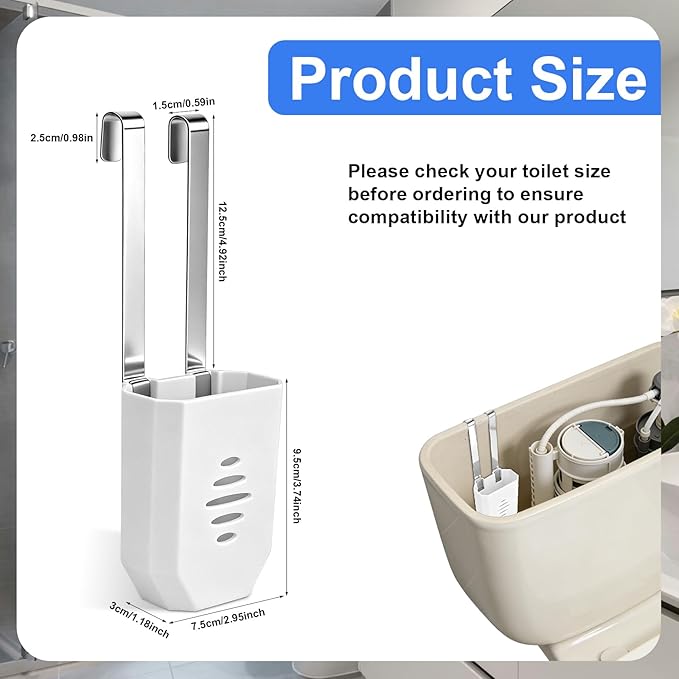 2pcs Toilet Tank Cleaning Tablet Holder, Plastic Hanging Cleaner Caddy Bracket with Stainless Steel Hook Fits Most Standard Toilet Tanks
