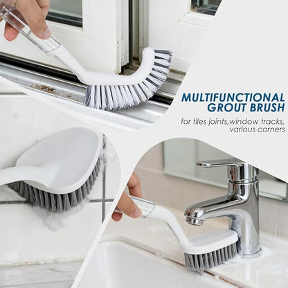 3 Pack Heavy Duty Shower Cleaning Brush Set, Stiff Bristles Grout Brush, Scrub Brushes for Cleaning Bathroom, Shower, Tile, Tub, Grout, Carpet, Floor (Crystal Gray)