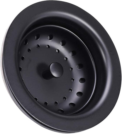 KONE 3-1/2 Inch Kitchen Sink Stainless Steel Basket Strainer Water Stopper with Drain Assembly, Black Finish Rustproof and Durable