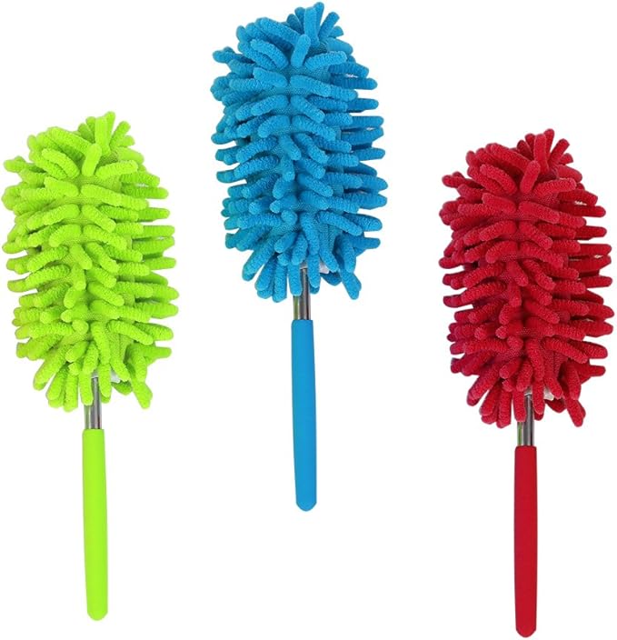Maguu Long-Reach Washable Dusting Brush with Telescoping Pole,Retractable Extendable Flexible Microfiber Duster for Home Car and Office(Set of 3)