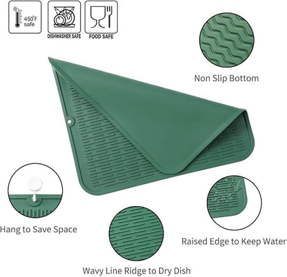 MicoYang Silicone Dish Drying Mat for Multiple Usage,Easy clean,Eco-friendly,Heat-resistant Silicone Mat for Kitchen Counter or Sink,Refrigerator or Drawer Liner Green XL 18 inches x 16 inches
