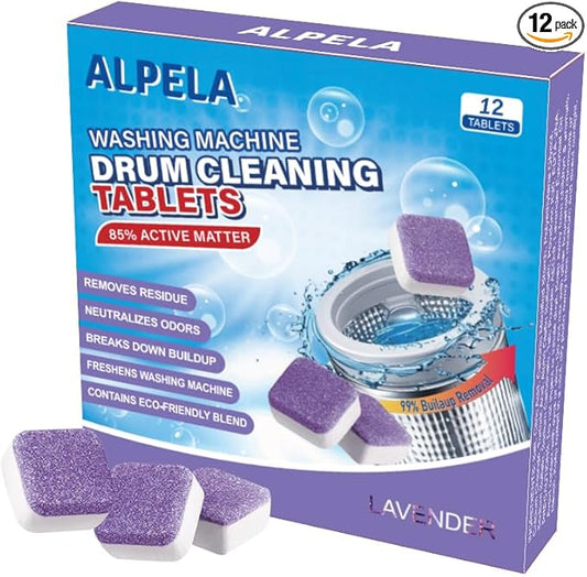 Lavender Washer Cleaner Tablets 12 Count – Septic Safe Washing Machine Cleaner & Odor Eliminator – Deep Cleaning Descaler for HE Front & Top Load Washers – Laundry Tub & Drum Cleaner