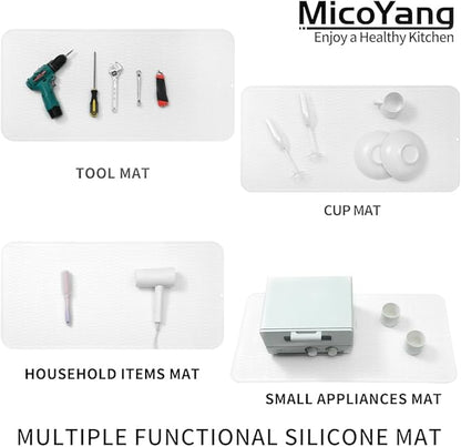 MicoYang Silicone Dish Drying Mat for Multiple Usage,Easy clean,Eco-friendly,Heat-resistant Silicone Mat for Kitchen Counter or Sink,Refrigerator or Drawer Liner White 5XL 36inches x 18inches