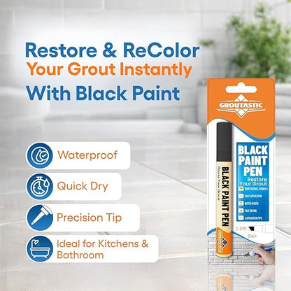 Black Grout Paint Pen Tile Grout Colorant & Sealer Marker, Quick-Dry, Ideal for Bathroom, Shower, Kitchen Tiles Restores Grout Lines, 3 Adjustable Tips (2-3 mm)