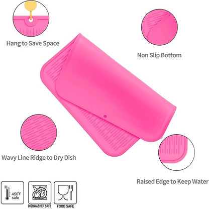 MicoYang Silicone Dish Drying Mat for Multiple Usage,Easy clean,Eco-friendly,Heat-resistant Silicone Mat for Kitchen Counter or Sink,Refrigerator or Drawer Liner Rose XL 18 inches x 16 inches