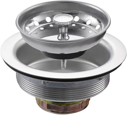 ZM Kitchen Sink Stainless Steel Basket Strainer with Drain Assembly, 3-1/2 Inch Sink Drain Stopper Plug