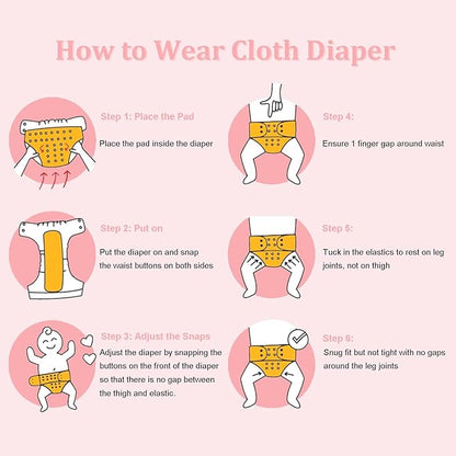 babygoal Baby Girl Cloth Diapers 6 Pack with 6pcs Inserts and Wet Bag, Reusable Waterproof Diaper Covers for Toddlers with Snap Closure