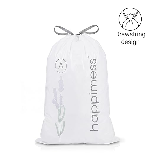 happimess 8 Gallon (30L) Drawstring Trash Bags, Lavender Scent, White, Heavy Duty MDPE Liners for Kitchen and Household, Odor Control, Custom Fit 80 Count (4 Packs of 20 Liners) HPM3101A-W-4SET