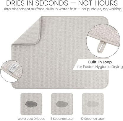 Bellemain XL Dish Mat Microfiber Dish Drying Mat, Super absorbent (Light Grey, 16" x 18")