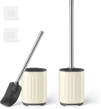 TrashAid Toilet Brush - 2 Pack Toilet Bowl Brush and Holder, Silicone Toilet Brush and Holder Set, Toilet Cleaner Brush with Silicone Bristles, Bathroom Accessories, rv, Wall Mounted, Cream White