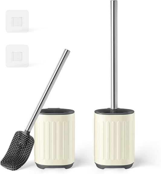 TrashAid Toilet Brush - 2 Pack Toilet Bowl Brush and Holder, Silicone Toilet Brush and Holder Set, Toilet Cleaner Brush with Silicone Bristles, Bathroom Accessories, rv, Wall Mounted, Cream White