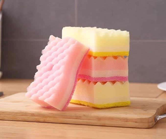 Non-Scratch Cellulose Scrub Sponge,Multipurpose Cleaning Scrubber, Dual-Sided Dishwashing Sponge for Kitchen (Yellow & Pink, S Type 4pcs)
