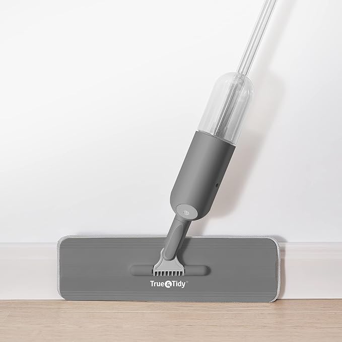 True & Tidy Spray Mop for Floor Cleaning Wet Spray Mop with 12 oz Refillable Bottle and 4 Washable Microfiber Pads Home or Commercial Use Dry Wet Flat Mop for Hardwood Laminate Wood Ceramic (Gray)