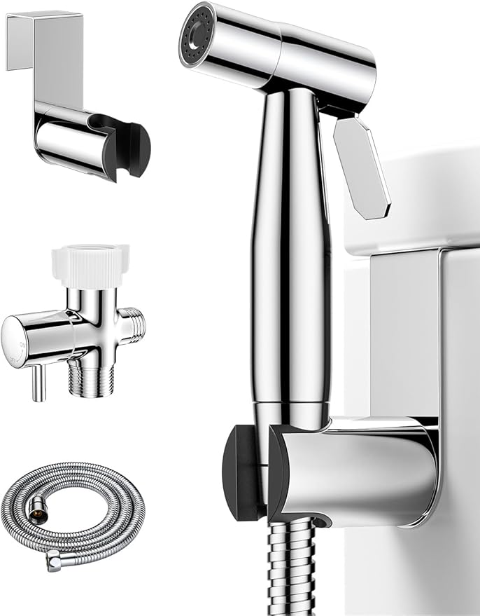 Chrome Handheld Bidet Sprayer, Jet Sprayer for Toilet Muslim Shower, Adjustable Bidets Attachment for Toilet, Bidet Hose for Feminine Wash