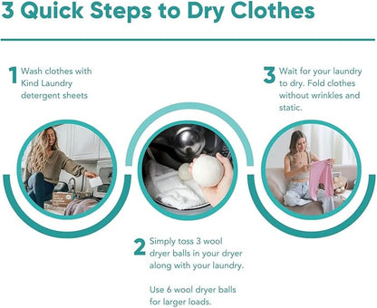 KIND LAUNDRY Wool Dryer Balls (3-Pack) & Detergent Sheets - Eco-Friendlier, Organic and Reusable Fabric Softener