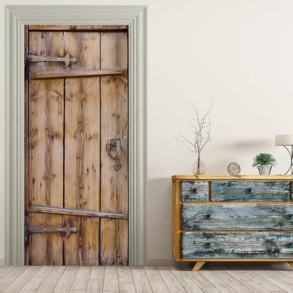 3D Door Stickers Murals Peel and Stick Wallpaper -Wooden Door- PVC Self-Adhesive Door Decals Removable Waterproof Poster for Bedroom Living Room Home Door Wall Decoration 37.4x84.6 inch