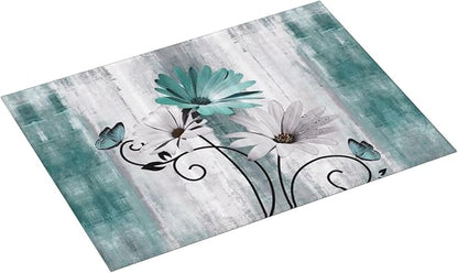 Floral Dish Drying Mat 18x24 Inches For Kitchen Counter Summer Spring Teal Blue Daisy Flower Kitchen Decoration Drying Mat Modern Decorative Drying Pad For Home Kitchen Decor,Dining Room,Office