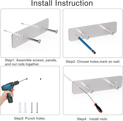 Ironing Board Holder, Ironing Board Hanger Wall Mount for Y or T Shaped, Laundry Rooms Stainless Steel Iron Board Hook with Adjustable Hooks