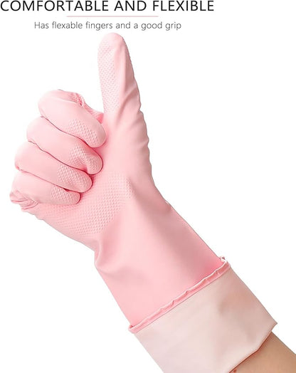 3 Pairs Rubber Cleaning Gloves Latex Free Dishwashing Gloves - 13" Reusable Nitrile Gloves Medium, Green+Pink+Red