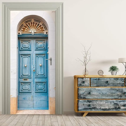 3D Door Stickers Murals Peel and Stick Wallpaper -Retro Gate- PVC Self-Adhesive Door Decals Removable Waterproof Poster for Bedroom Living Room Home Door Wall Decoration 39.3x78.7 inch