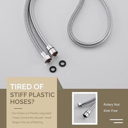 Angle Simple Flexible Shower Hose 59", Stainless Steel Handheld Shower Head Hose Replacement 1/2" IPS, Chrome