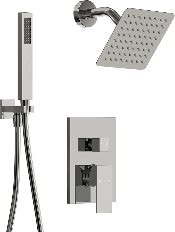 2-Spray Pattern 6 in.Square Shower head with Single Handle Shower Handheld Faucet 2.5 GPM in Polish Chrome