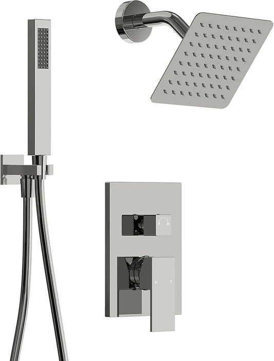 2-Spray Pattern 6 in.Square Shower head with Single Handle Shower Handheld Faucet 2.5 GPM in Polish Chrome