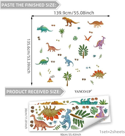 Wall Stickers Decals Kids Peel and Stick Removable for Nursery Kids Bedroom Living Room décor Boys Playroom (Colorful Dinosaurs)