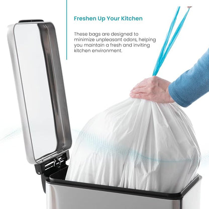 Home Zone Living 12 Gallon Kitchen Trash Bags with Drawstring Handles, Heavy Duty Custom Fit Design for Standard 45 to 50 Liter Kitchen Trash Cans, Code 45S, 30-Count